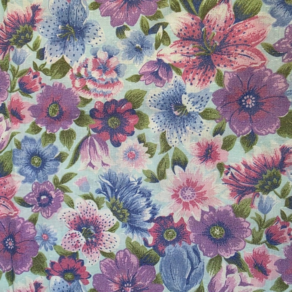 Vtg Springs Industries Floral Fabric Blue Purple Pink Lilies 44in x 1.5yd